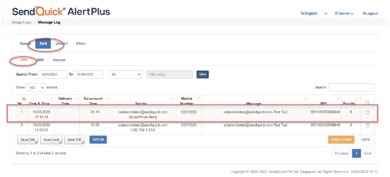 SolarWinds Integration with SendQuick To Send SMS Alert