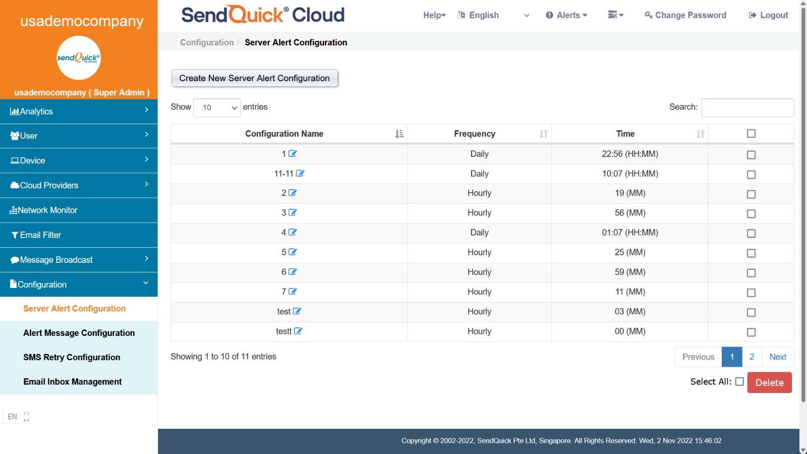 SendQuick Cloud - Server Alert Configuration